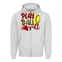 Dove Grey Play Ball Y'all Softball Zipper Hoodie - BundleAndBundleShop