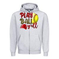 Heather Grey Play Ball Y'all Softball Zipper Hoodie - BundleAndBundleShop