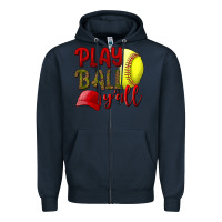 Navy Play Ball Y'all Softball Zipper Hoodie - BundleAndBundleShop