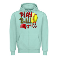 Seafoam Play Ball Y'all Softball Zipper Hoodie - BundleAndBundleShop