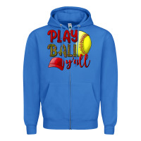 True Royal Play Ball Y'all Softball Zipper Hoodie - BundleAndBundleShop