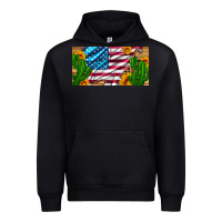 Usa Flag And Cactus And Sunflowers With Leopard And Wood License  Plat Urban Hoodie | Teevron