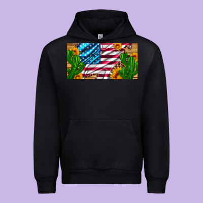 Usa Flag And Cactus And Sunflowers With Leopard And Wood License  Plat Urban Hoodie Designed By Artiststas