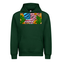 Forest Green usa flag and cactus and sunflowers with leopard and wood license  plat Urban Hoodie - Artiststas