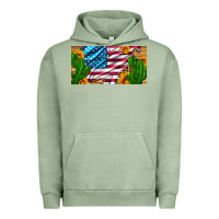 Pigment Oil Green usa flag and cactus and sunflowers with leopard and wood license  plat Urban Hoodie - Artiststas