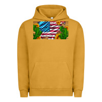 Pigment Peanut Butter usa flag and cactus and sunflowers with leopard and wood license  plat Urban Hoodie - Artiststas