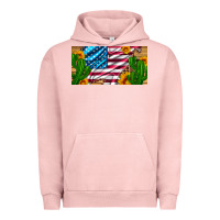 Pigment Salmon usa flag and cactus and sunflowers with leopard and wood license  plat Urban Hoodie - Artiststas