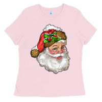 Bubblegum Pink santa with snow Ladies Tee - RanaPortraitStore