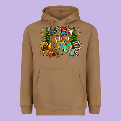 Born To Camp Heavyweight Hoodie Designed By Cowhidedigitalart