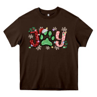 Chocolate Brown joy with dog paw Heavy Core Tee - MaliasSmallBusiness