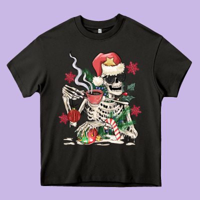 Skeleton Santa Heavy Core Tee Designed By Maliassmallbusiness