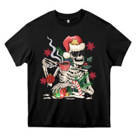 Black skeleton santa Heavy Core Tee - MaliasSmallBusiness