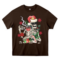 Chocolate Brown skeleton santa Heavy Core Tee - MaliasSmallBusiness