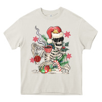 Cream skeleton santa Heavy Core Tee - MaliasSmallBusiness