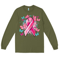 Army Green Breast Cancer ribbon Cancer Awareness Long Sleeve Tee - HowdyJamesFarm
