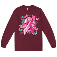 Burgundy Breast Cancer ribbon Cancer Awareness Long Sleeve Tee - HowdyJamesFarm