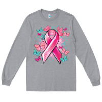 Heather Grey Breast Cancer ribbon Cancer Awareness Long Sleeve Tee - HowdyJamesFarm