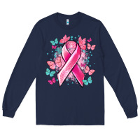 Navy Breast Cancer ribbon Cancer Awareness Long Sleeve Tee - HowdyJamesFarm