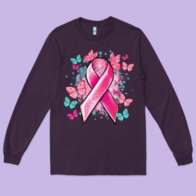Breast Cancer Ribbon Cancer Awareness Long Sleeve Tee Designed By Howdyjamesfarm