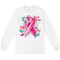White Breast Cancer ribbon Cancer Awareness Long Sleeve Tee - HowdyJamesFarm