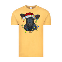 Vintage Mustard christmas baby black angus calf with lights Vintage Tee - RanaPortraitStore