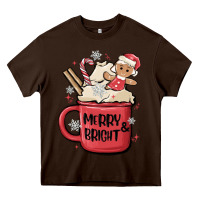 Chocolate Brown merry and bright Heavy Core Tee - MaliasSmallBusiness