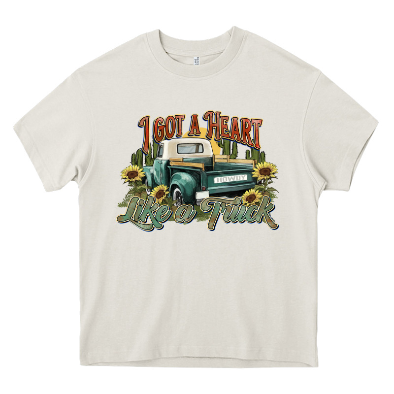 I Got A Heart Like A Truck Western Sunflower Heavy Core Tee by NancyCooperArtShop | Teevron