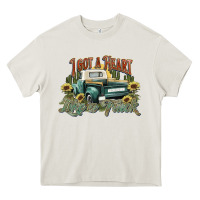 Cream i got a heart like a truck western sunflower Heavy Core Tee - NancyCooperArtShop