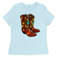Baby Blue cowboy boots christmas Ladies Tee - RanaPortraitStore