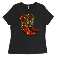 Black cowboy boots christmas Ladies Tee - RanaPortraitStore