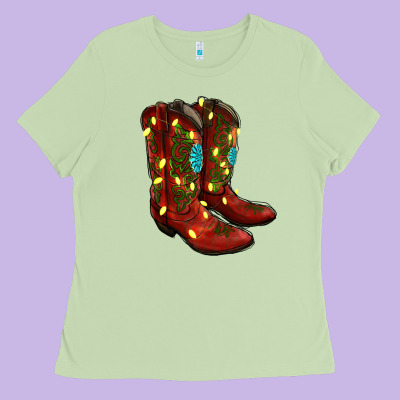 Cowboy Boots Christmas Ladies Tee Designed By Ranaportraitstore