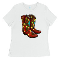 White cowboy boots christmas Ladies Tee - RanaPortraitStore