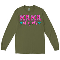 Army Green mama of girls floral pattern turquoise heart Long Sleeve Tee - Jasminsmagicworld