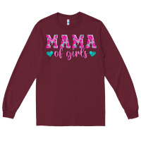 Burgundy mama of girls floral pattern turquoise heart Long Sleeve Tee - Jasminsmagicworld