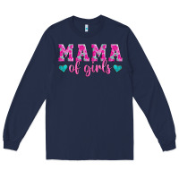 Navy mama of girls floral pattern turquoise heart Long Sleeve Tee - Jasminsmagicworld