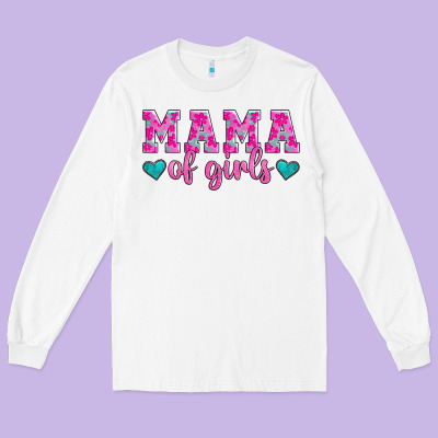Mama Of Girls Floral Pattern Turquoise Heart Long Sleeve Tee Designed By Jasminsmagicworld