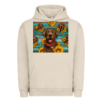 Pigment French Oak Chocolate Labrador with sunflowers western Urban Hoodie - Artiststas
