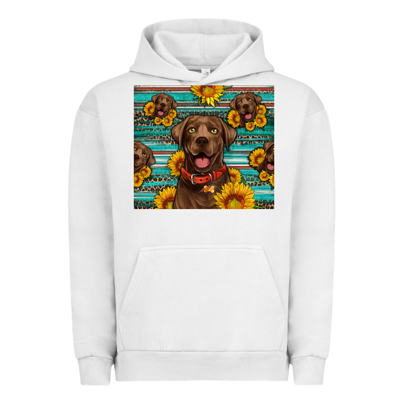 Chocolate Labrador With Sunflowers Western Urban Hoodie by Artiststas | Teevron