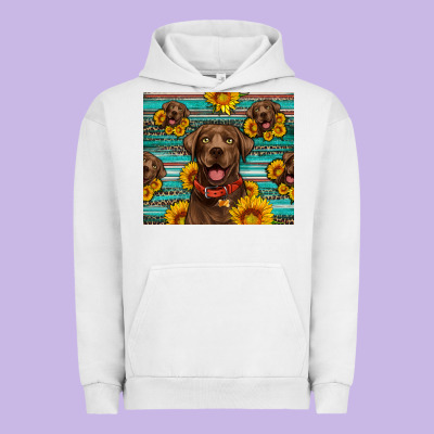 Chocolate Labrador With Sunflowers Western Urban Hoodie Designed By Artiststas