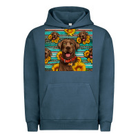 Pigment Midnight Navy Chocolate Labrador with sunflowers western Urban Hoodie - Artiststas