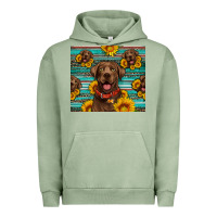 Pigment Oil Green Chocolate Labrador with sunflowers western Urban Hoodie - Artiststas