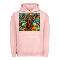 Pigment Salmon Chocolate Labrador with sunflowers western Urban Hoodie - Artiststas