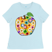 Baby Blue colorful flora apple teacher Ladies Tee - NancyCooperArtShop