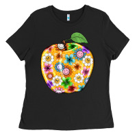 Black colorful flora apple teacher Ladies Tee - NancyCooperArtShop