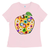 Bubblegum Pink colorful flora apple teacher Ladies Tee - NancyCooperArtShop