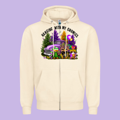 Mardi Gras Hanging With My Gnomies Zipper Hoodie Designed By Fadigitalartstudio