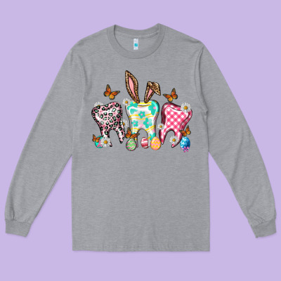 Happy Easter Day Teeth Long Sleeve Tee Designed By Howdyjamesfarm