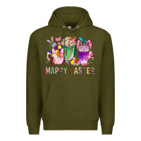 Army Green Happy Easter Coffee Cups With Bunny Premium Hoodie - BundleAndBundleShop