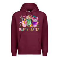 Burgundy Happy Easter Coffee Cups With Bunny Premium Hoodie - BundleAndBundleShop