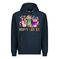 Navy Happy Easter Coffee Cups With Bunny Premium Hoodie - BundleAndBundleShop